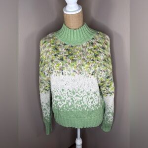 Aerie Fair Isle Mockneck Green White Sweater Women’s Small
